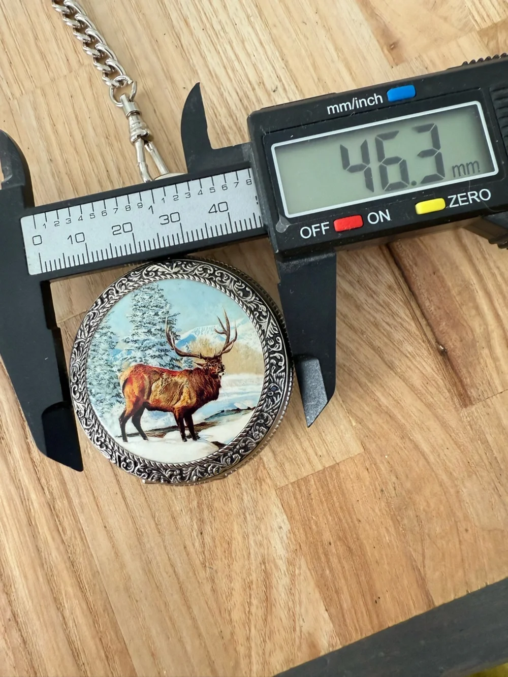 Remington hunter inspired silver tone Stag design pocket watch NEW BATTERY